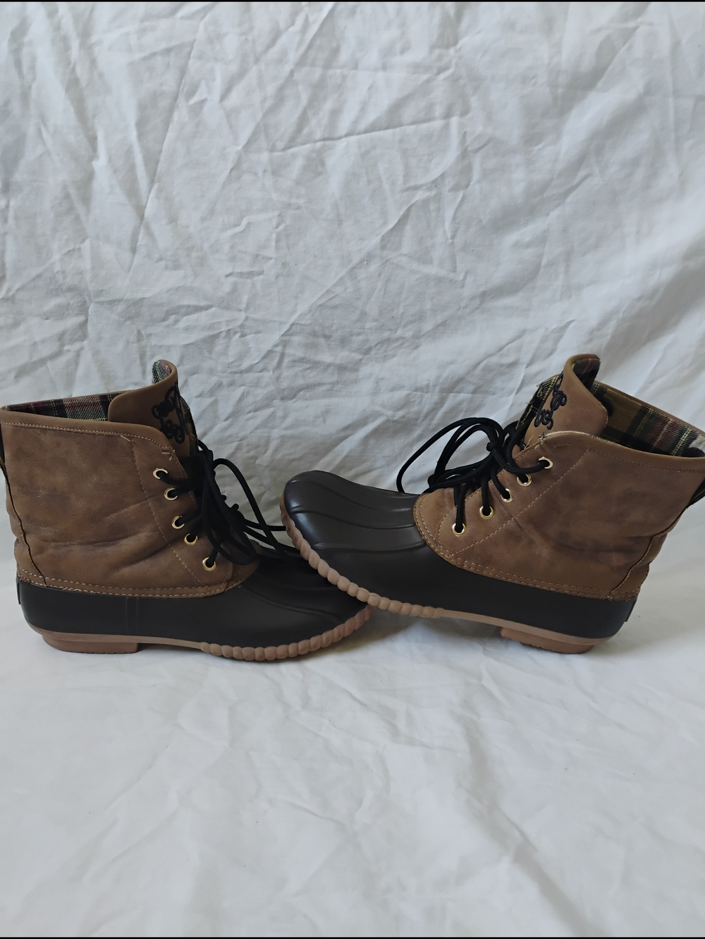 Marleylilly Womens Duck Boots Size 10 Brown Leather Color Block Pull Tab